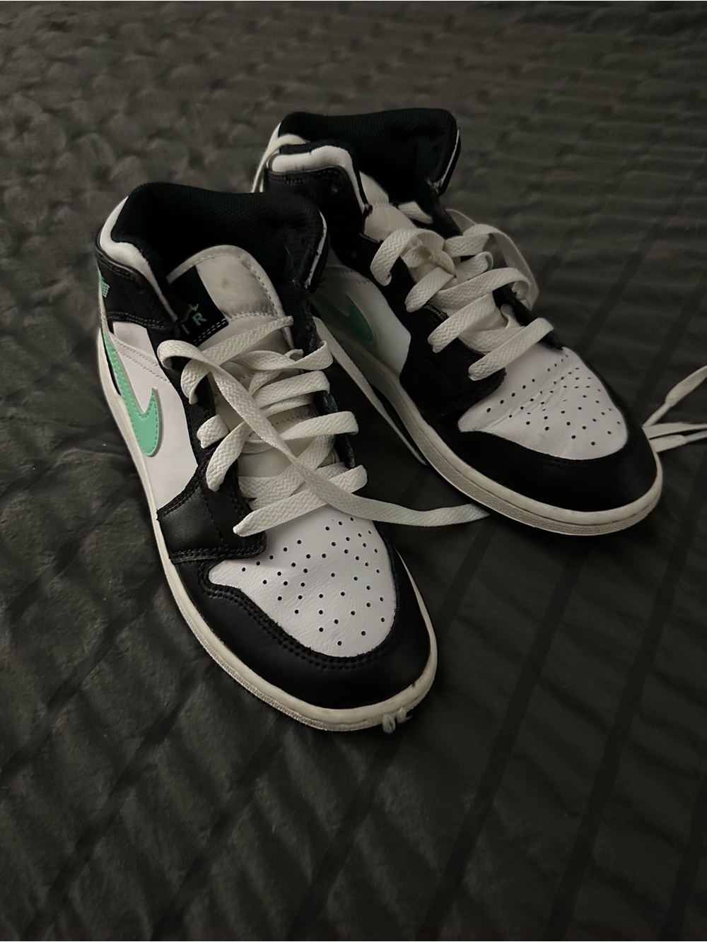 Jordan Kids Black & White High-Top Sneakers with Mint Swoosh